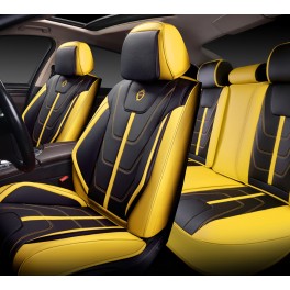Мультимодельные авточехлы AUTOPREMIER DELUXE, черный/жёлтый, эко кожа, карман, 10 мм поролон DEL1900